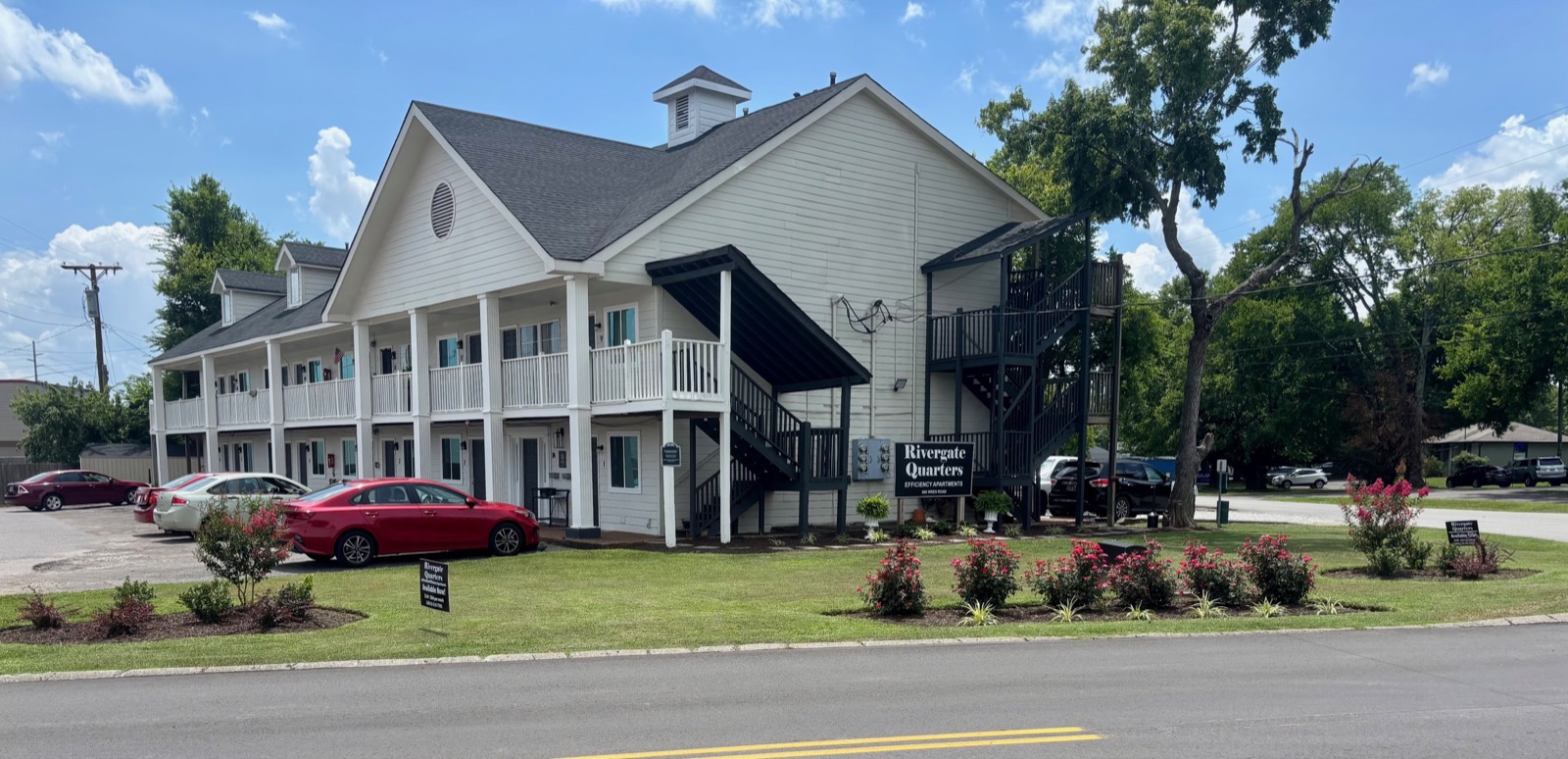 Building exterior with property sign